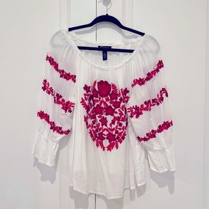 Summer, casual blouse with red detail.
